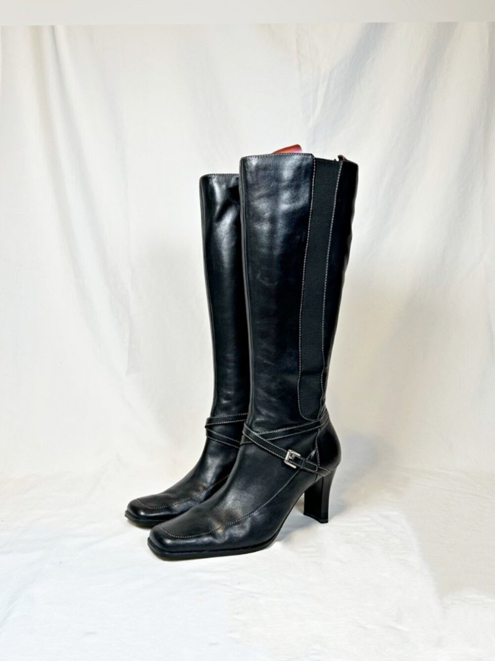 Anne Klein Black Leather Madina Knee High Zip Riding Boots~6~